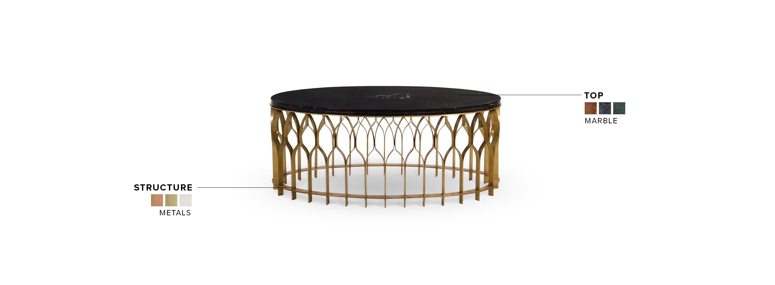 Mecca Oval Coffee Table - with Brass Base and Marble Tabletop Modern - Home'Society