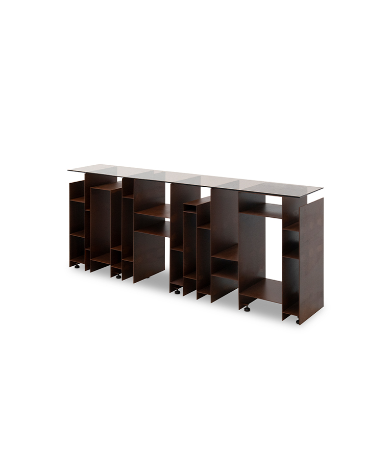 Kyan Console - in Corten Steel Matte and Tabletop in Bronze Glass Modern - Home'Society