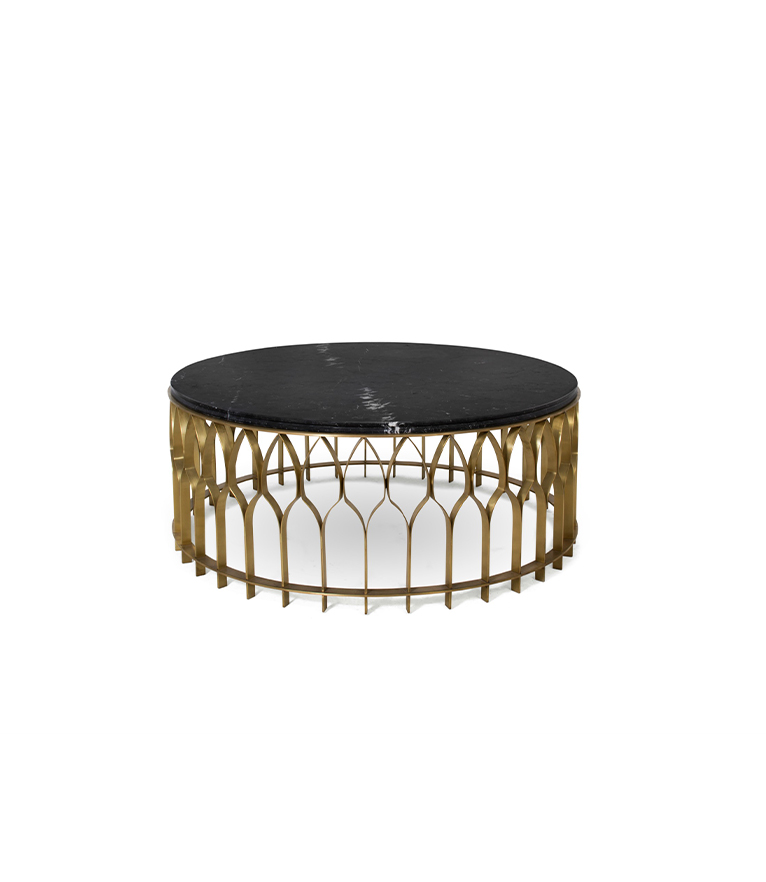 Mecca Coffee Table - with Marble Tabletop and Brass Base - Home'Society