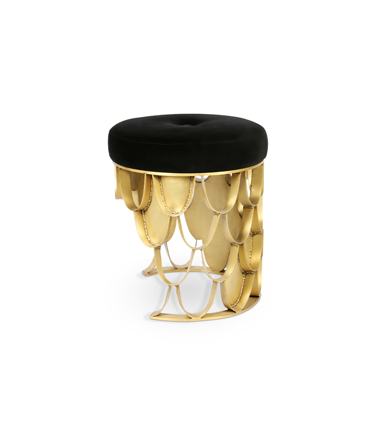 Koi Stool - Brushed Brass Matte Base Modern Contemporary Design - Home'Society