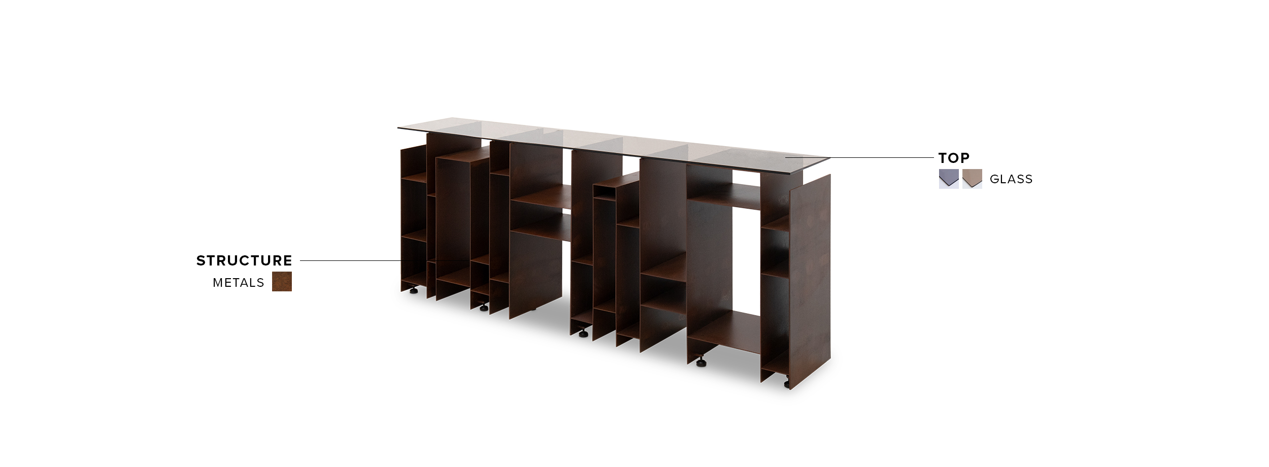 Kyan Console - in Corten Steel Matte and Tabletop in Bronze Glass Modern - Home'Society