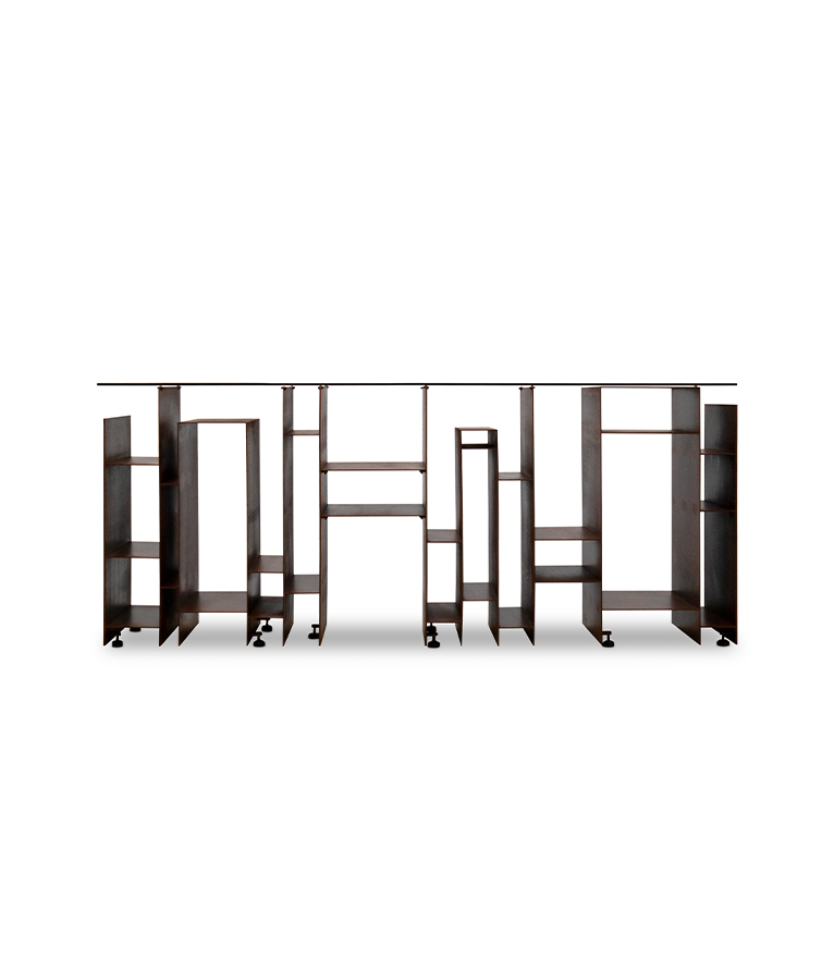 Kyan Console - in Corten Steel Matte and Tabletop in Bronze Glass Modern - Home'Society