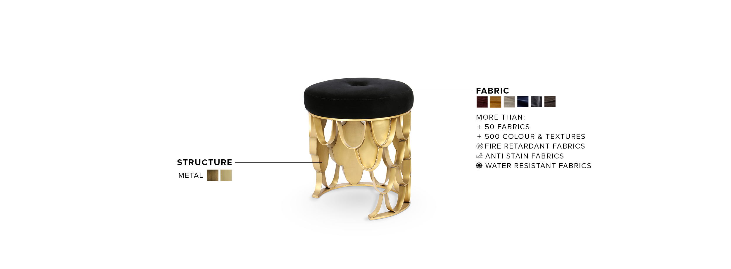 Koi Stool - Brushed Brass Matte Base Modern Contemporary Design - Home'Society