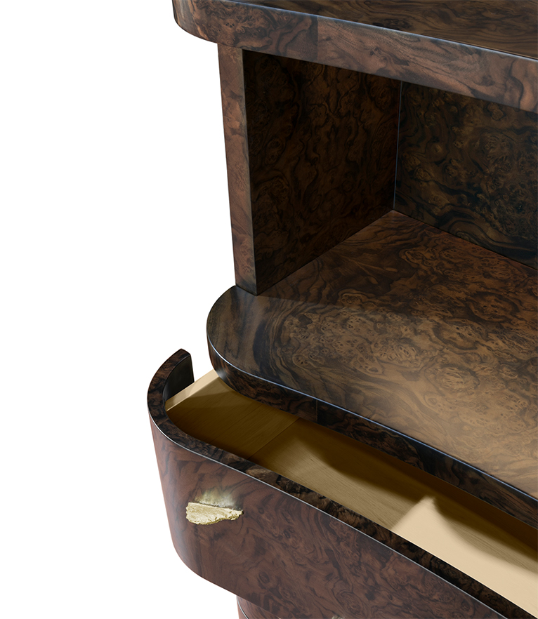 Baraka Bookcase - In Matte Walnut Root Veneer And Aged Matte Brass - Home'Society