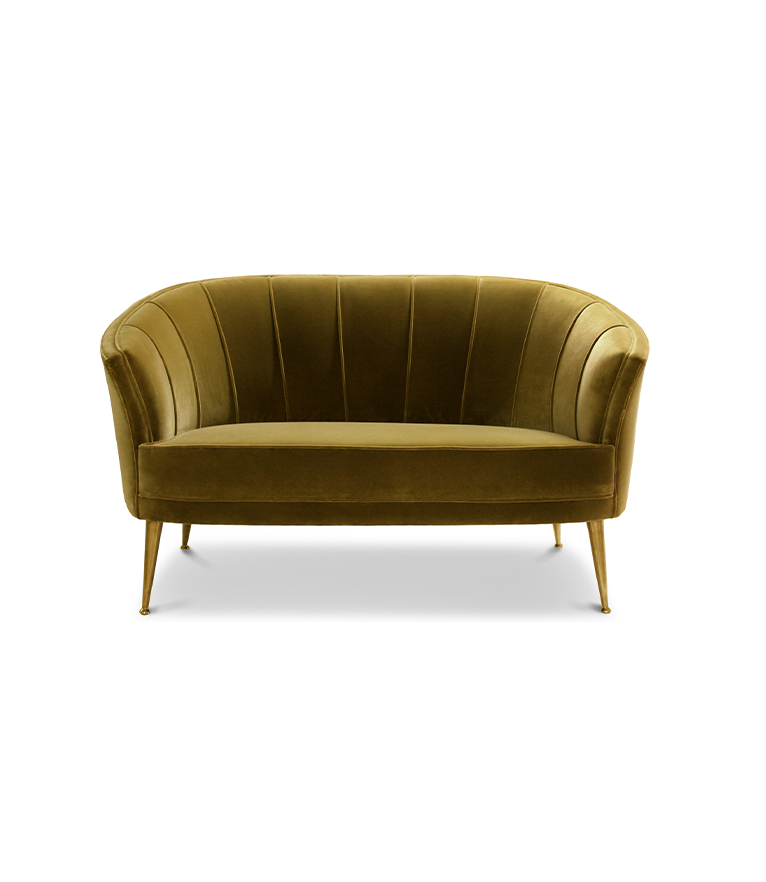 Maya 2 Seat Sofa - in Velvet with Legs in Aged Brass Modern Midcentury - Home'Society