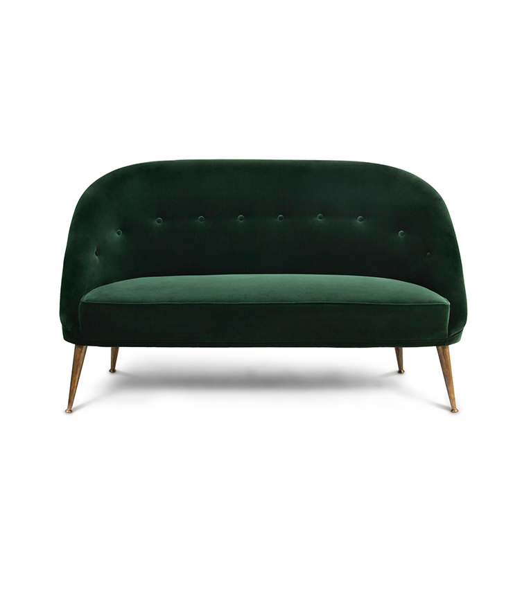 Malay 2 Seat Sofa - Velvet Upholstered with Brass Legs Modern Midcentury - Home'Society