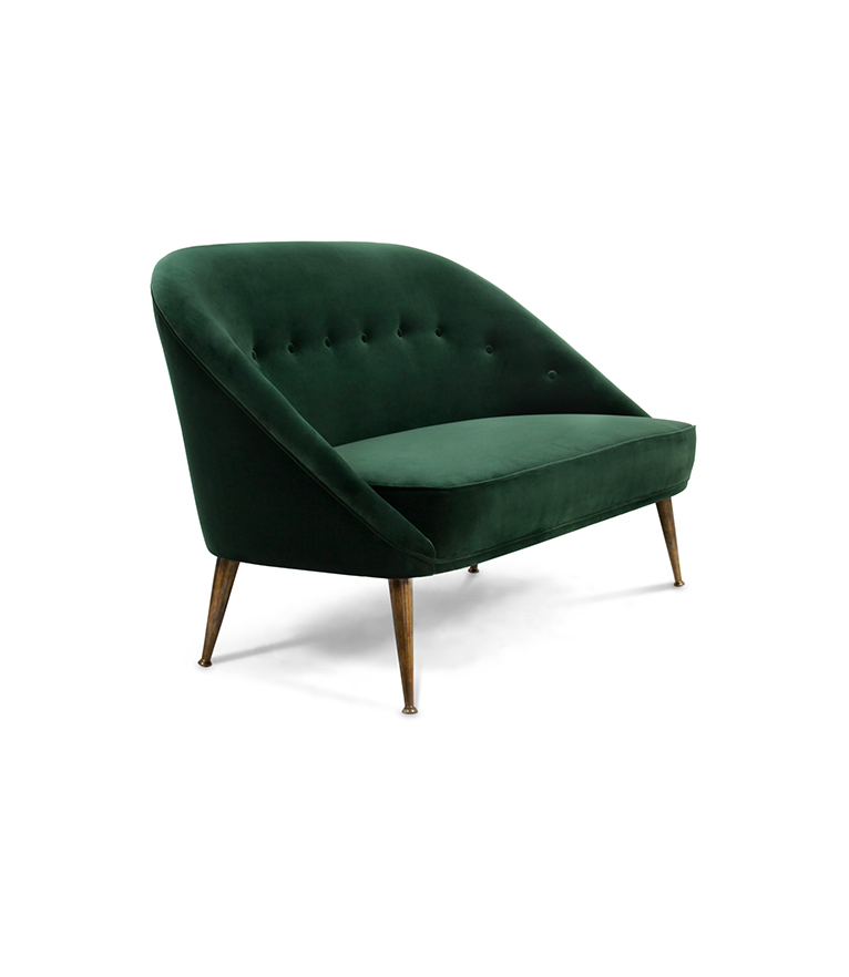 Malay 2 Seat Sofa - Velvet Upholstered with Brass Legs Modern Midcentury - Home'Society