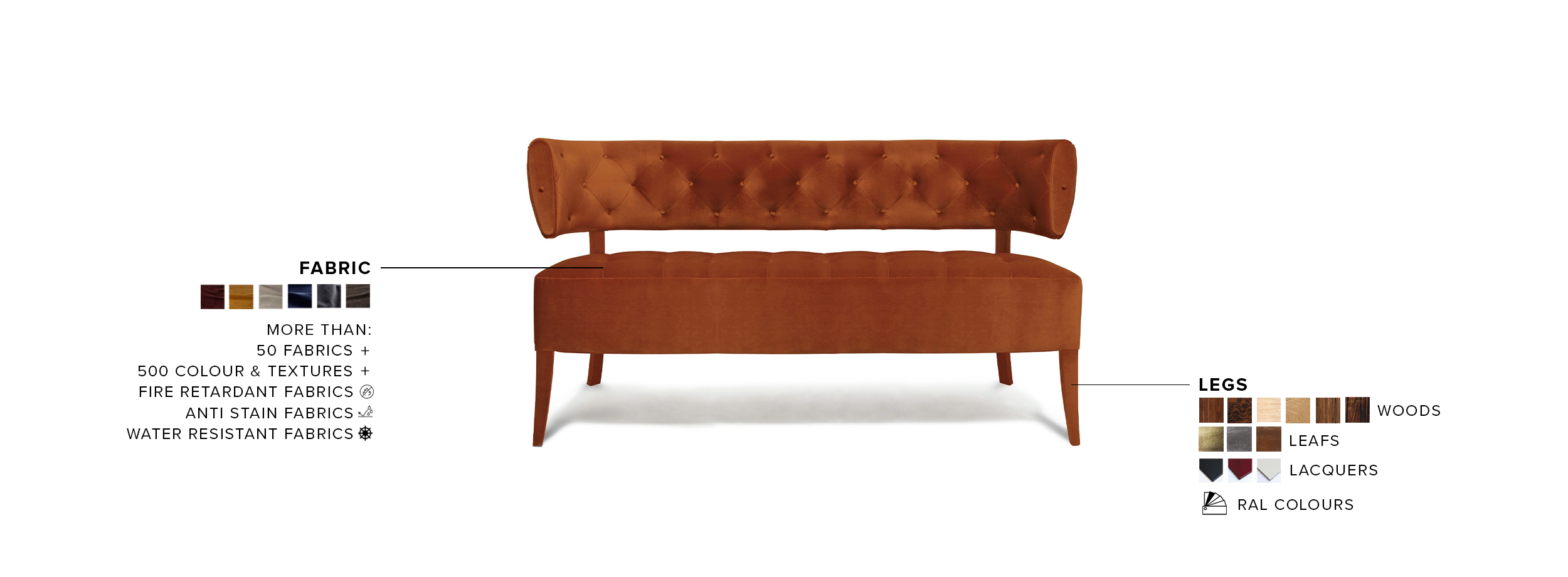 Zulu 2 Seat Sofa - With A Modern Design Fully Upholstered In Velvet - Home'Society