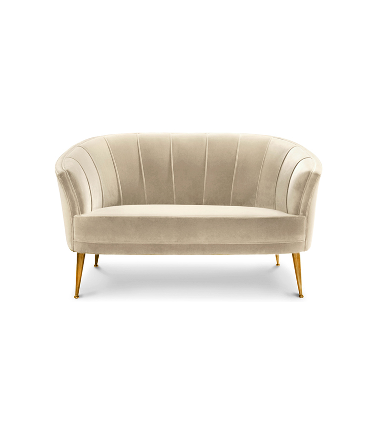Maya 2 Seat Sofa - in Velvet with Legs in Aged Brass Modern Midcentury - Home'Society