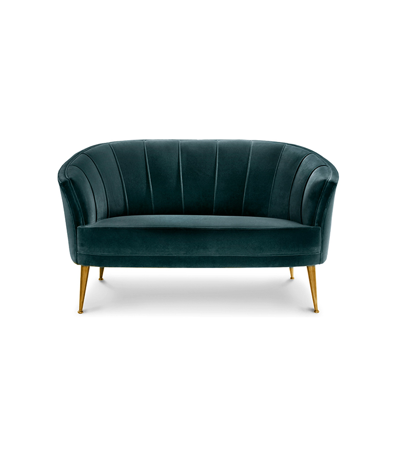 Maya 2 Seat Sofa - in Velvet with Legs in Aged Brass Modern Midcentury - Home'Society