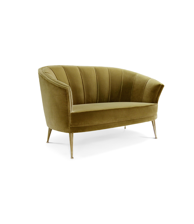 Maya 2 Seat Sofa - in Velvet with Legs in Aged Brass Modern Midcentury - Home'Society