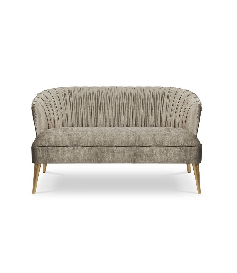 Nuka 2 Seat Sofa - Upholstered In Velvet With Legs In Glossy Gold Leaf - Home'Society