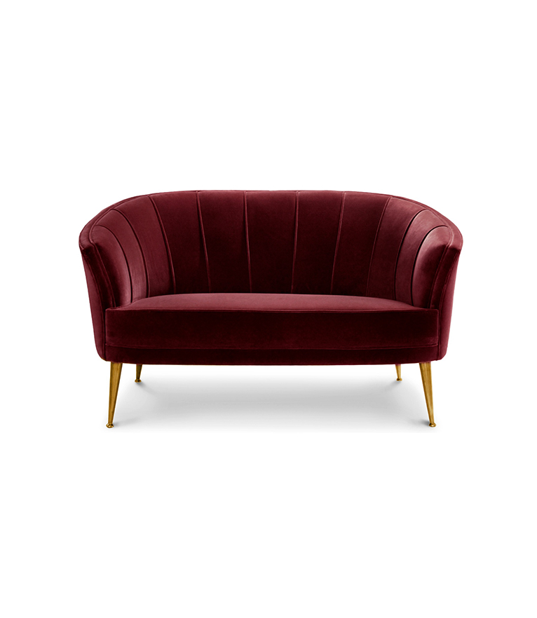 Maya 2 Seat Sofa - in Velvet with Legs in Aged Brass Modern Midcentury - Home'Society