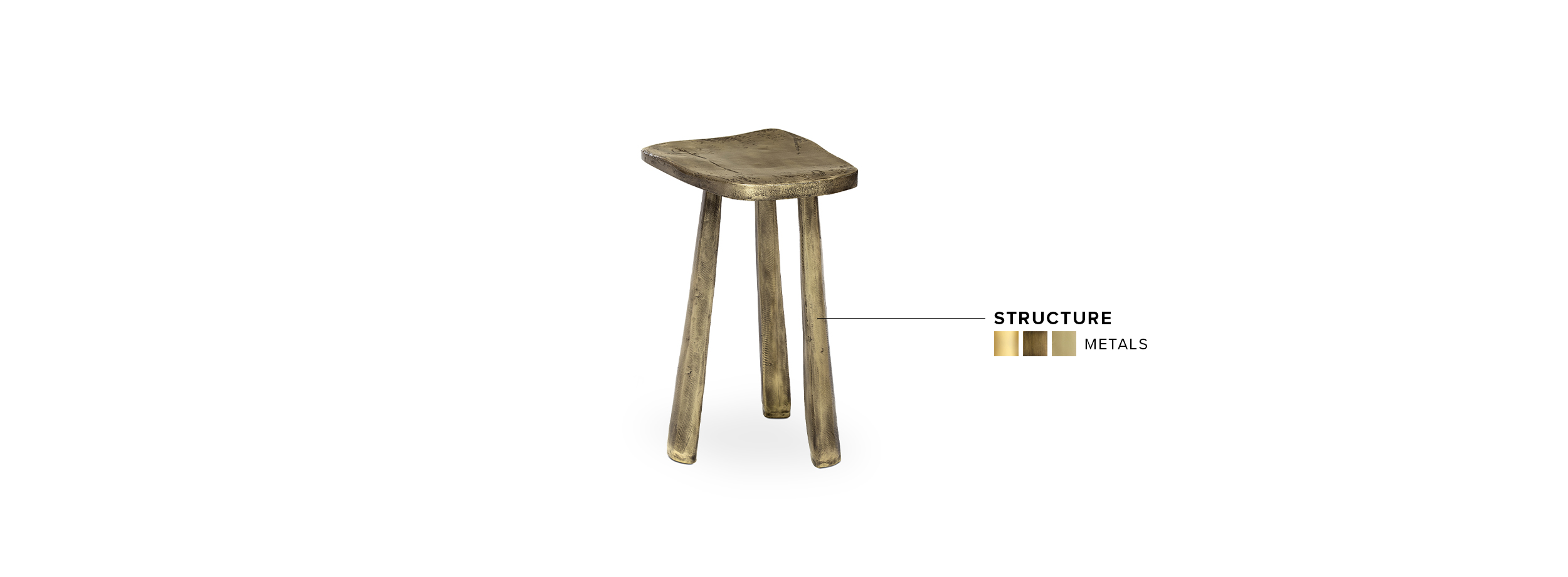 Dolmen Stool - Three-legged Made of Cast Polished Brass - Home'Society
