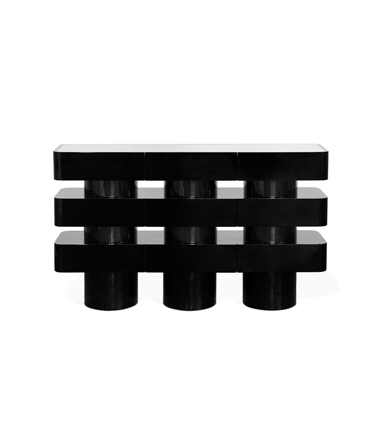 Shinto Console - Black and White Design in Black Lacquer Modern Contemporary - Home'Society