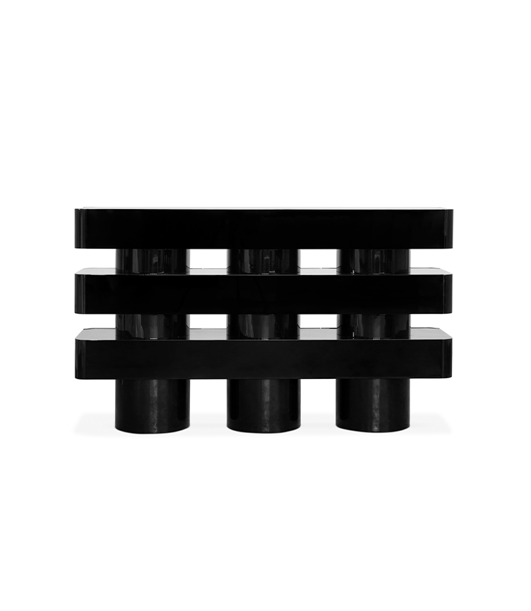 Shinto Console - Black and White Design in Black Lacquer Modern Contemporary - Home'Society