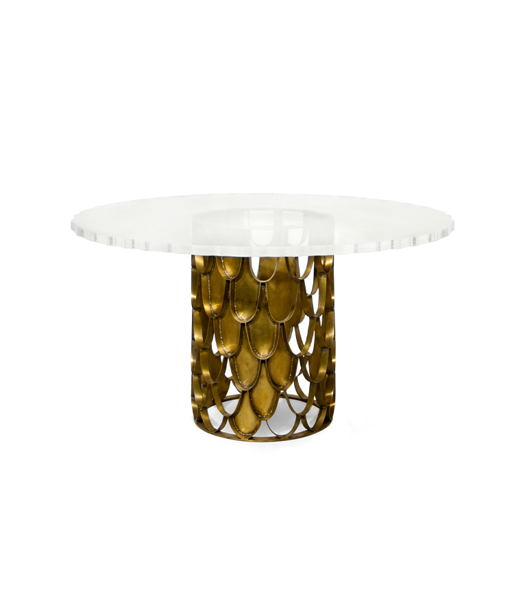Koi Dining Table - Brass Base and Acrylic Tabletop Modern - Home'Society