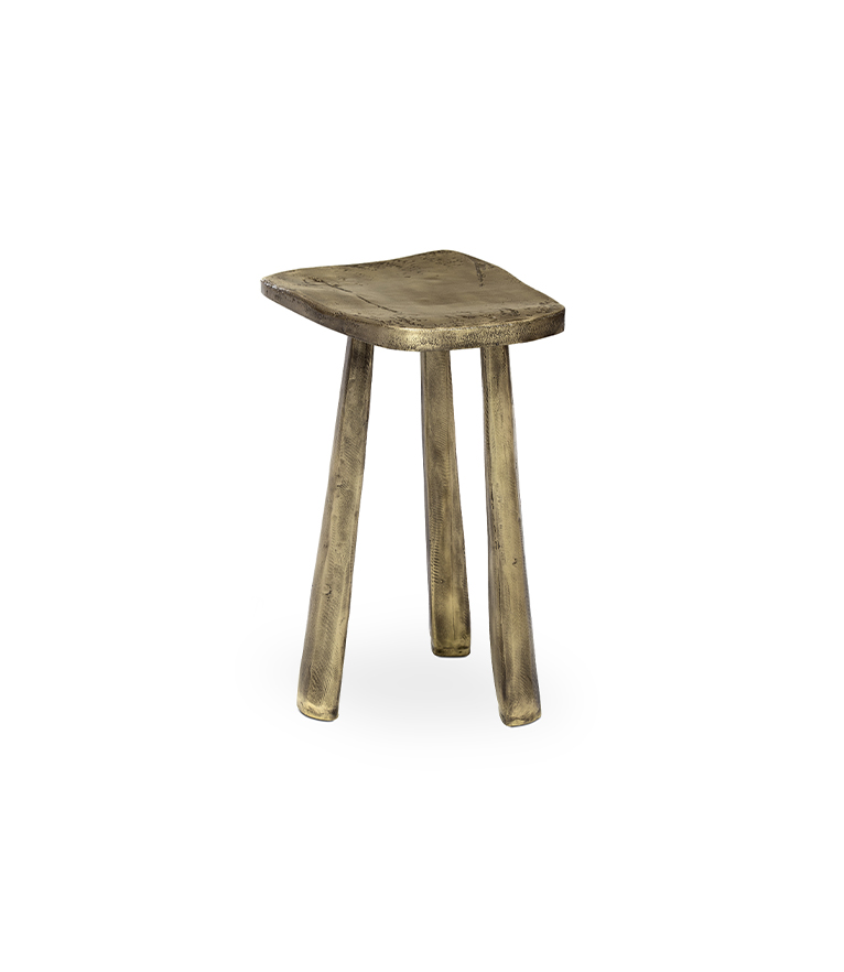 Dolmen Stool - Three-legged Made of Cast Polished Brass - Home'Society