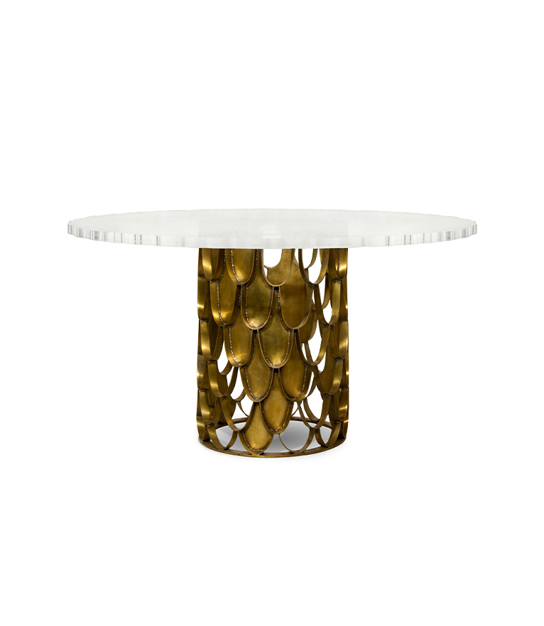 Koi Dining Table - Brass Base and Acrylic Tabletop Modern - Home'Society