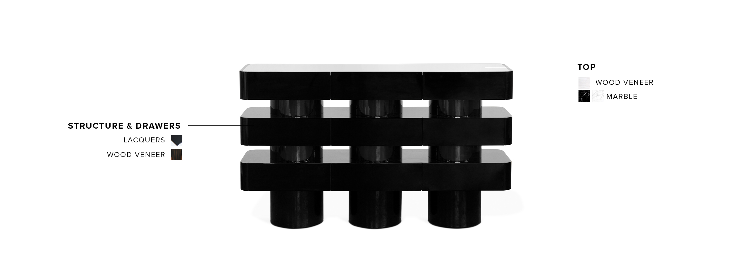 Shinto Console - Black and White Design in Black Lacquer Modern Contemporary - Home'Society