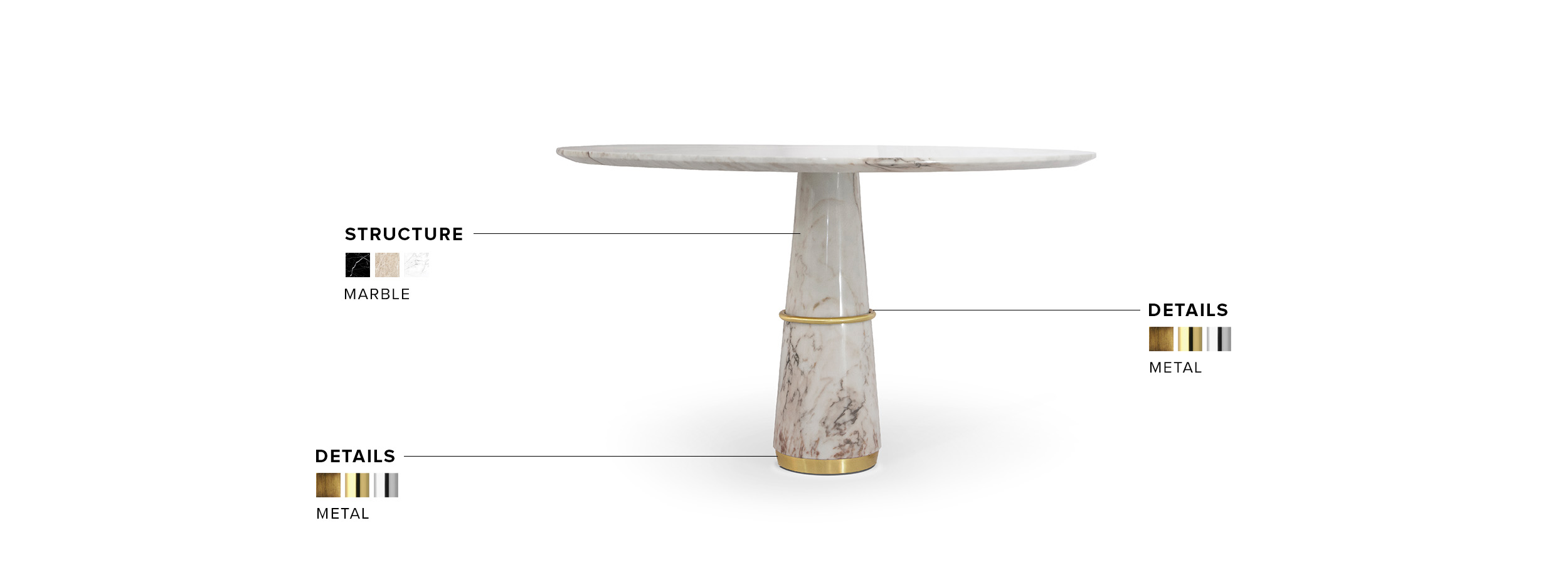 Agra Dining Table - White Marble Round with Polished Gold Details - Home'Society