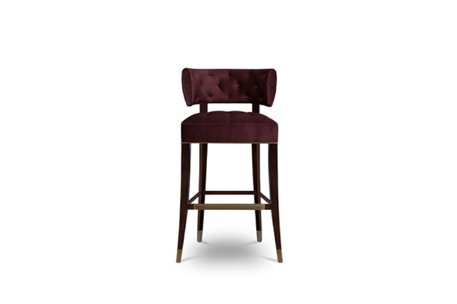 Zulu Counter Stool - Velvet Button-Tufted with Wood Legs Modern Midcentury