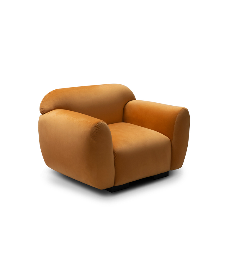Otter Single Sofa - Orange Velvet Fully Upholstered with Wood Base - Home'Society