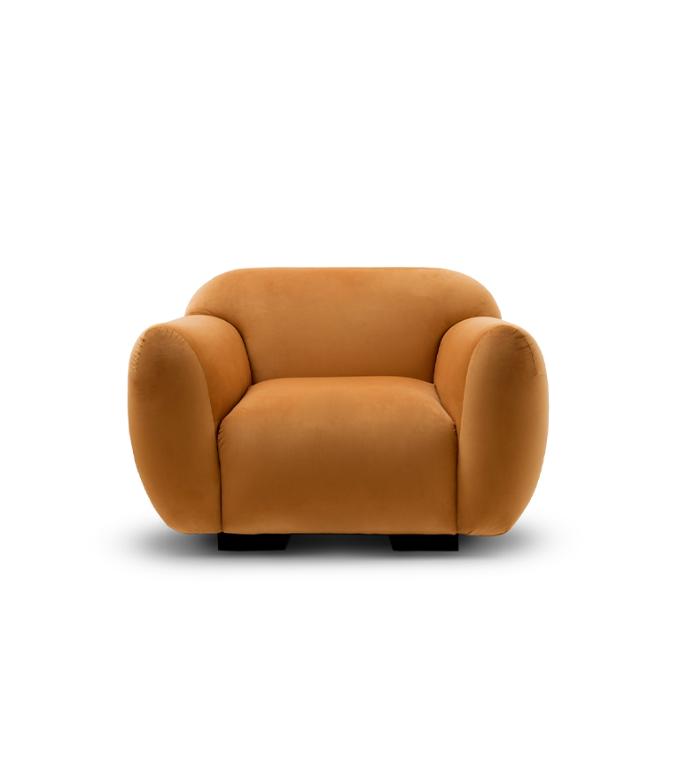 Otter Single Sofa - Orange Velvet Fully Upholstered with Wood Base - Home'Society