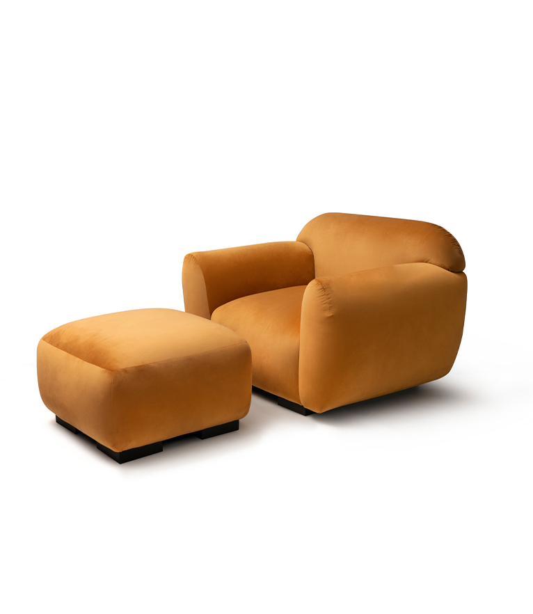 Otter Single Sofa - Orange Velvet Fully Upholstered with Wood Base - Home'Society