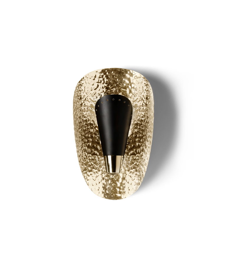 Aruna Wall Ligh - in Hammered Gold Brass and Matte Lacquer Modern Contemporary - Home'Society
