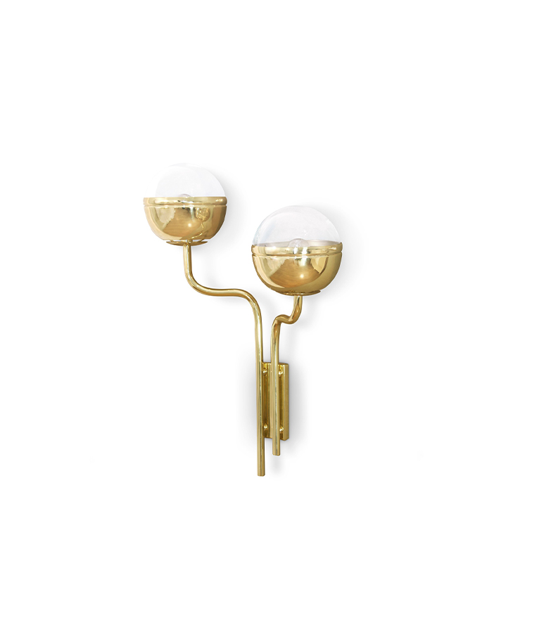 Niku Wall Light - Gold Plated Double with Round Glass Shaders Modern Contemporary - Home'Society