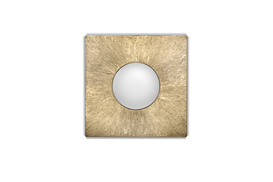 Huli Square Mirror In Matte Casted Brass Modern Contemporary Design