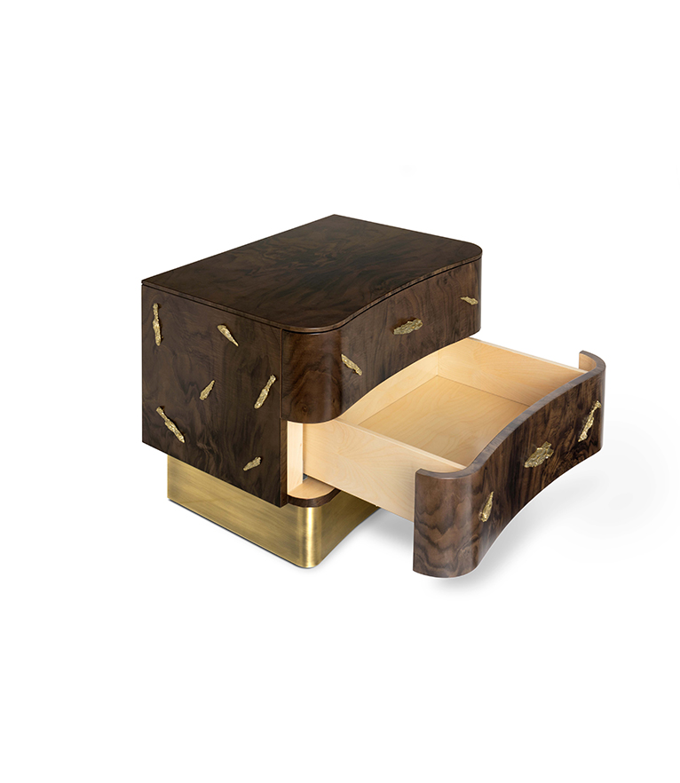 Baraka Nightstand - In Walnut Root Veneer With A Nature Inspired Details - Home'Society