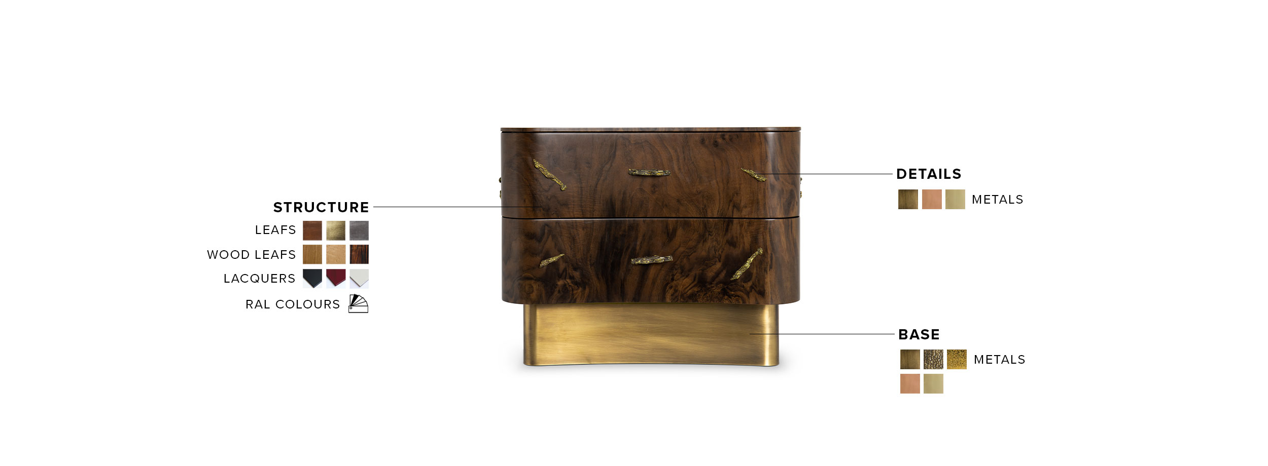 Baraka Nightstand - In Walnut Root Veneer With A Nature Inspired Details - Home'Society