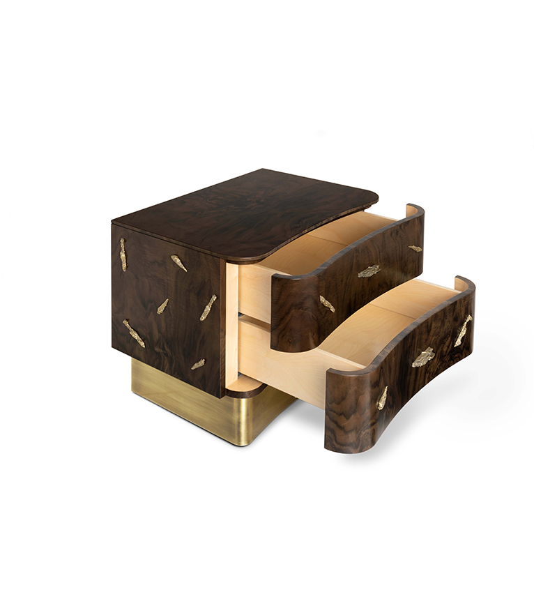 Baraka Nightstand - In Walnut Root Veneer With A Nature Inspired Details - Home'Society