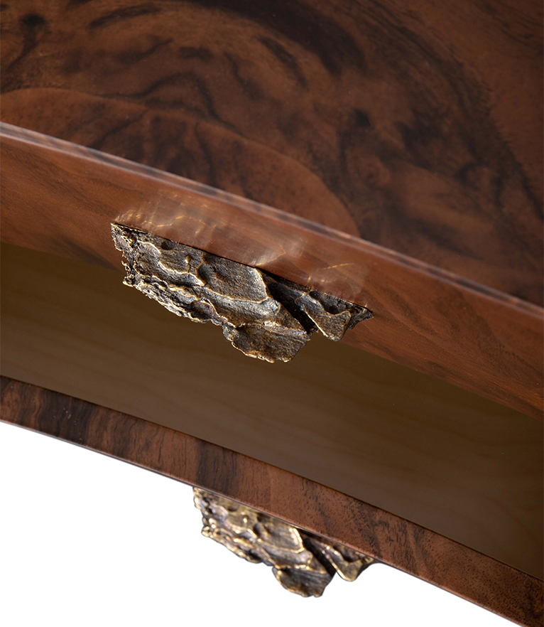 Baraka Nightstand - In Walnut Root Veneer With A Nature Inspired Details - Home'Society