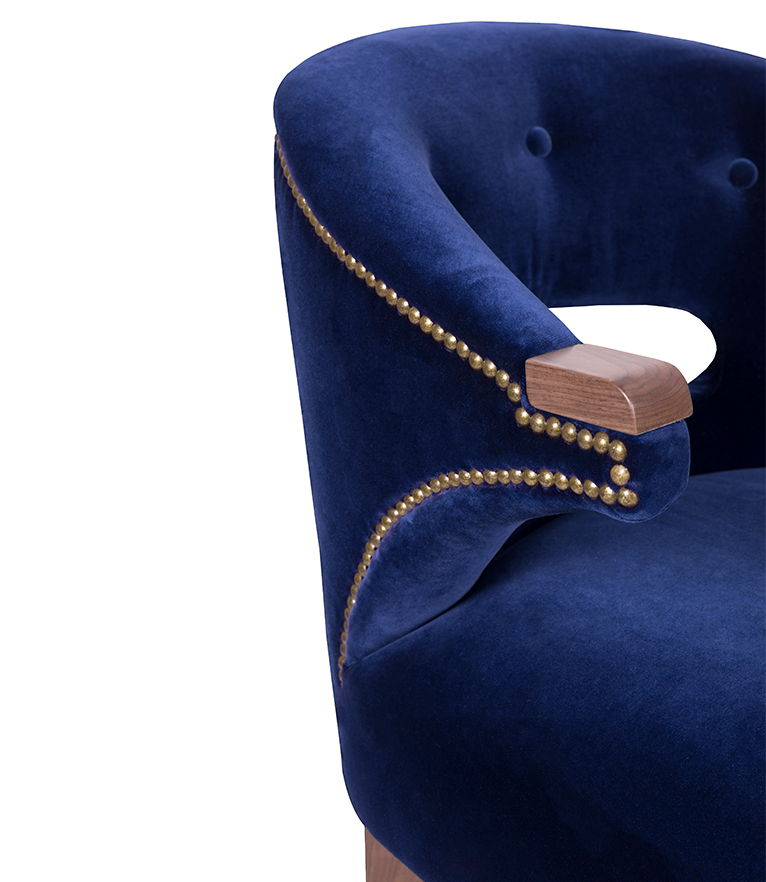 Nanook Bar Chair - with Wood Legs and Gold Trim Modern Midcentury - Home'Society
