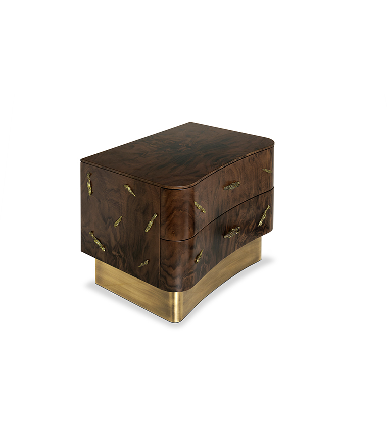 Baraka Nightstand - In Walnut Root Veneer With A Nature Inspired Details - Home'Society
