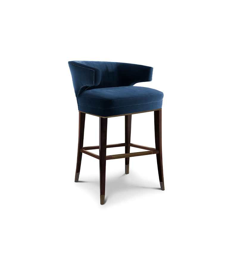 Ibis Counter Stool - with Wood Legs and Nailhead Trim Modern Midcentury - Home'Society