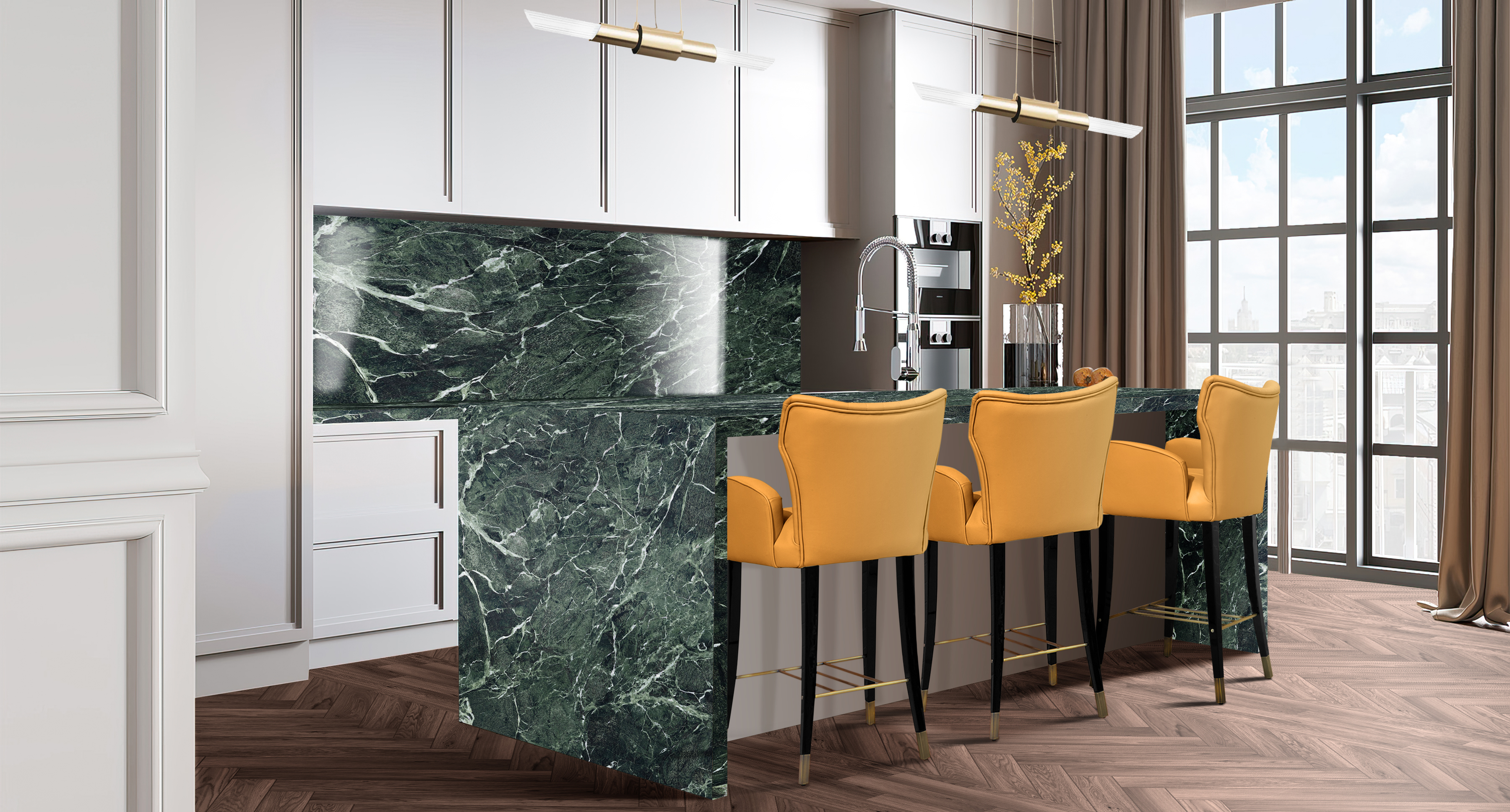 Kitchen Design With Yellow Counter Stools - Home'Society