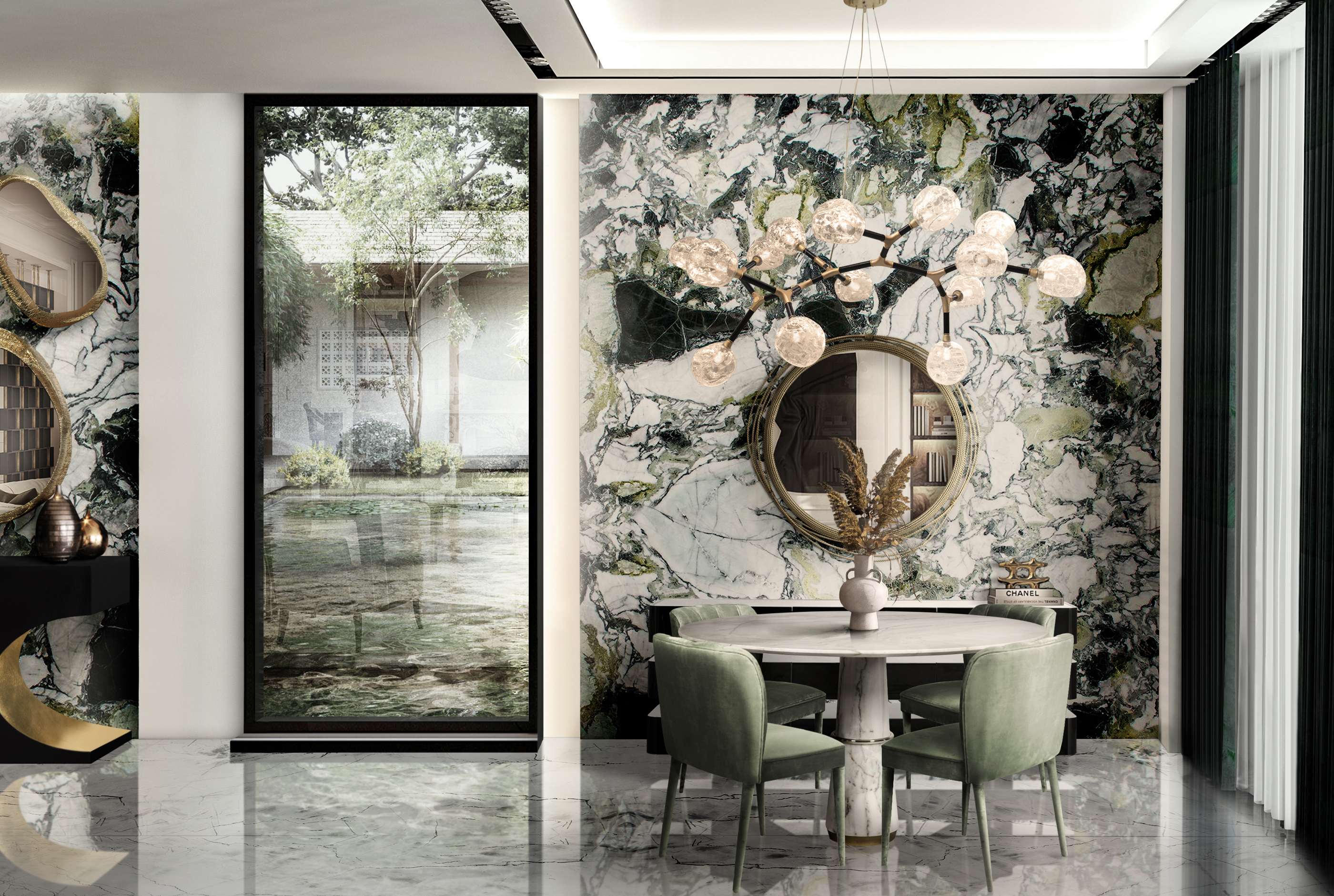 Contemporary Dining Room Infused with Green, Black, and White - Home'Society