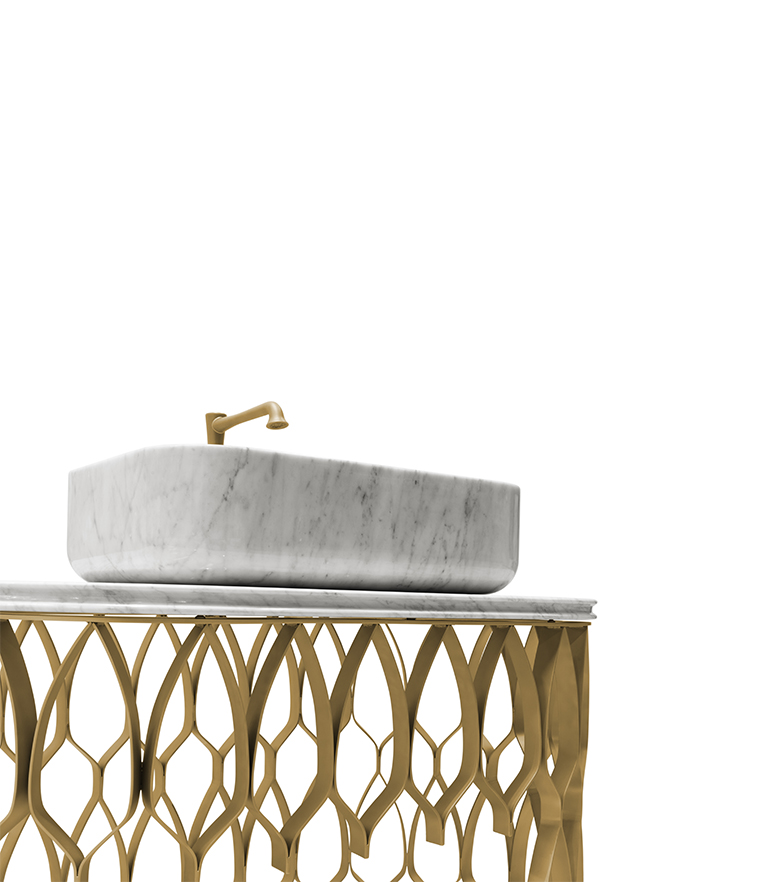 Mecca Single Vanity Cabinet - with Gold Framework and Nero Marquina Marble Top - Home'Society