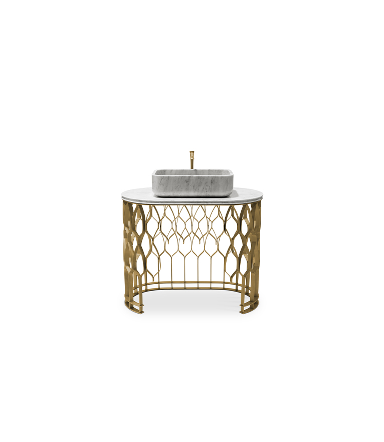 Mecca Single Vanity Cabinet - with Gold Framework and Nero Marquina Marble Top - Home'Society