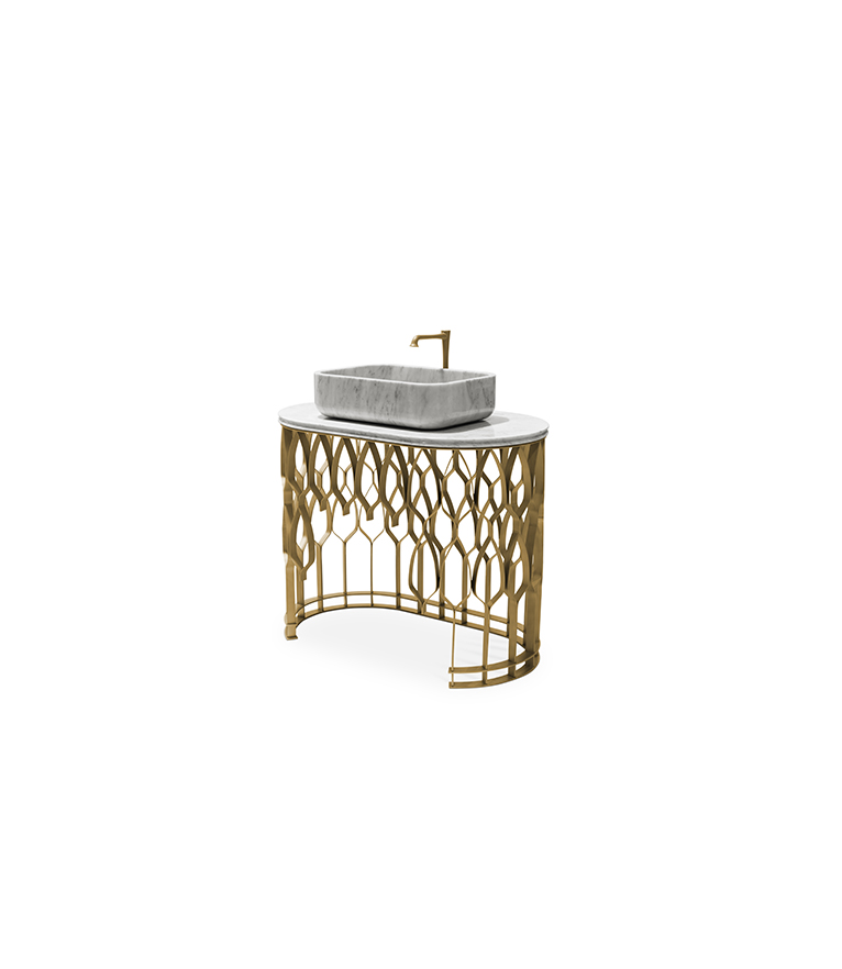 Mecca Single Vanity Cabinet - with Gold Framework and Nero Marquina Marble Top - Home'Society