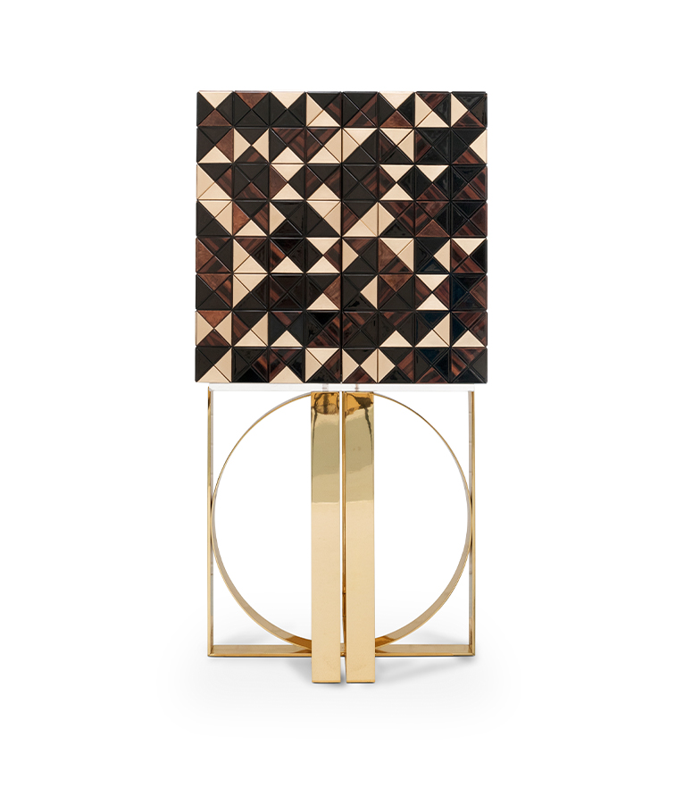 Pixel Cabinet - A Contemporary Bar Cabinet Made With Wooden Triangles - Home'Society