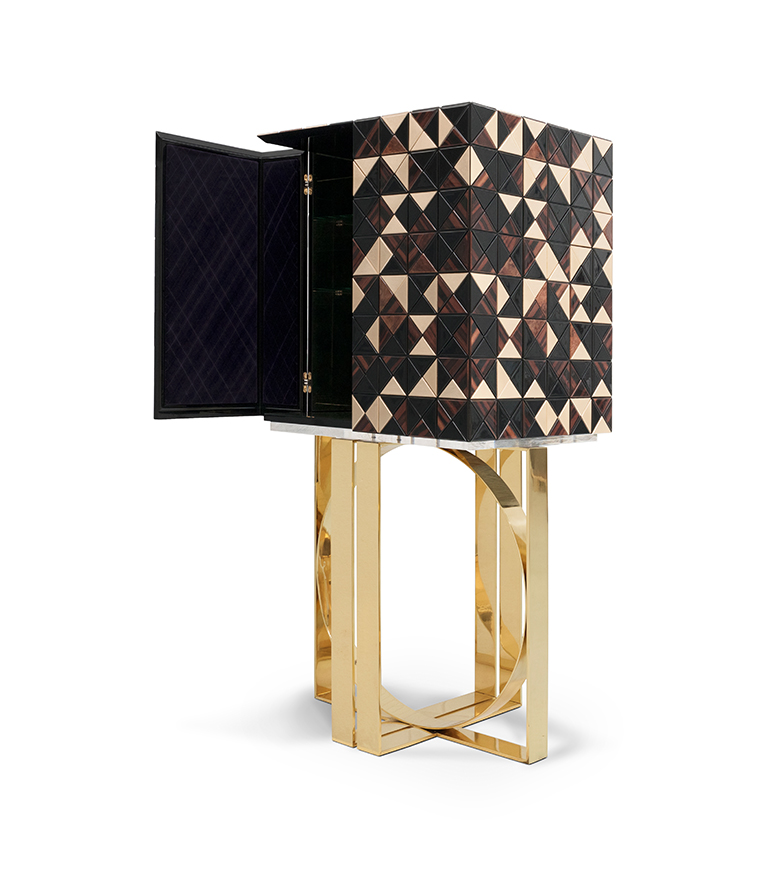 Pixel Cabinet - A Contemporary Bar Cabinet Made With Wooden Triangles - Home'Society
