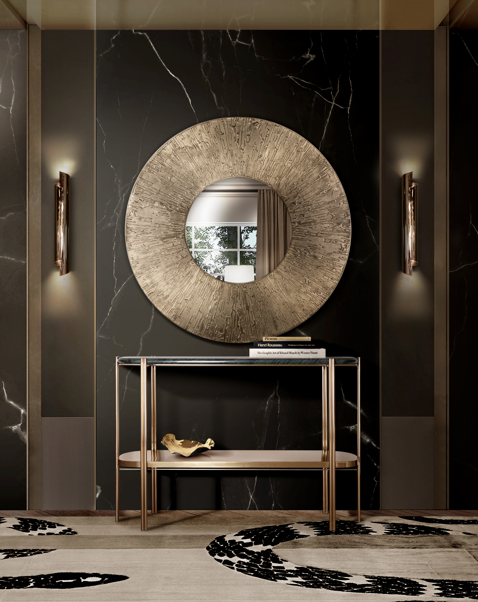 Luxury Hallway Design With Huli Mirror - Home'Society