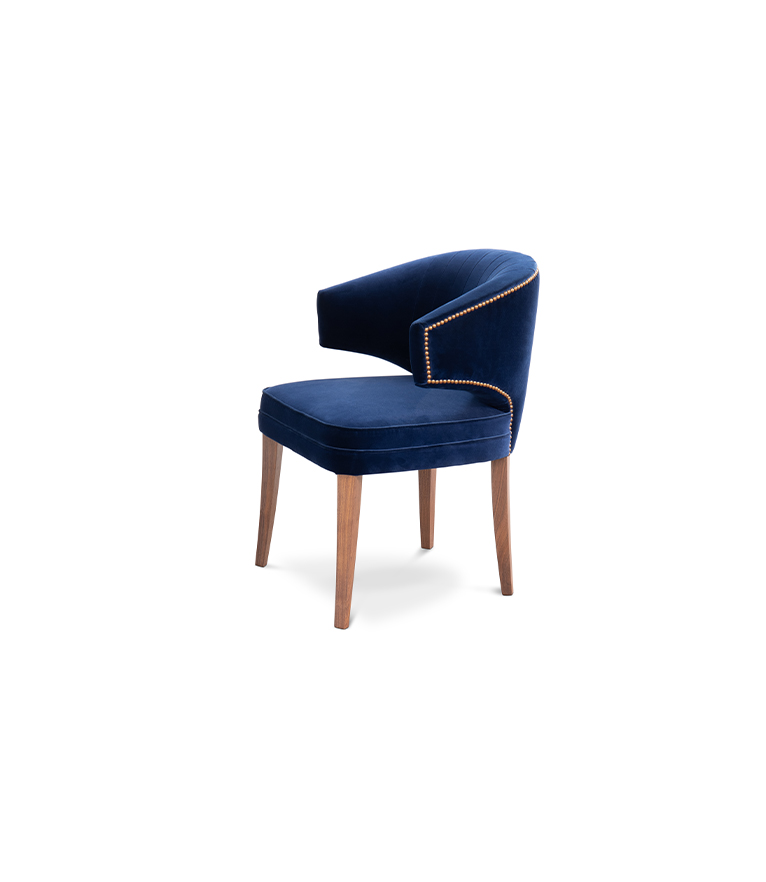 Ibis Dining Chair - Velvet Upholstered with Brass Nailhead Trim - Home'Society