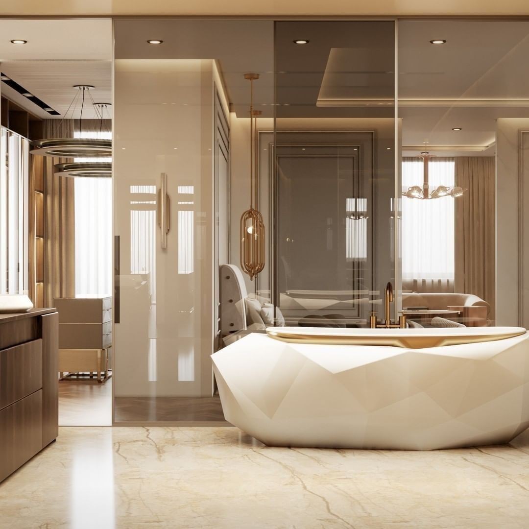 Neutral Palette Bathroom Whit White Diamond Bathtub - Home'Society