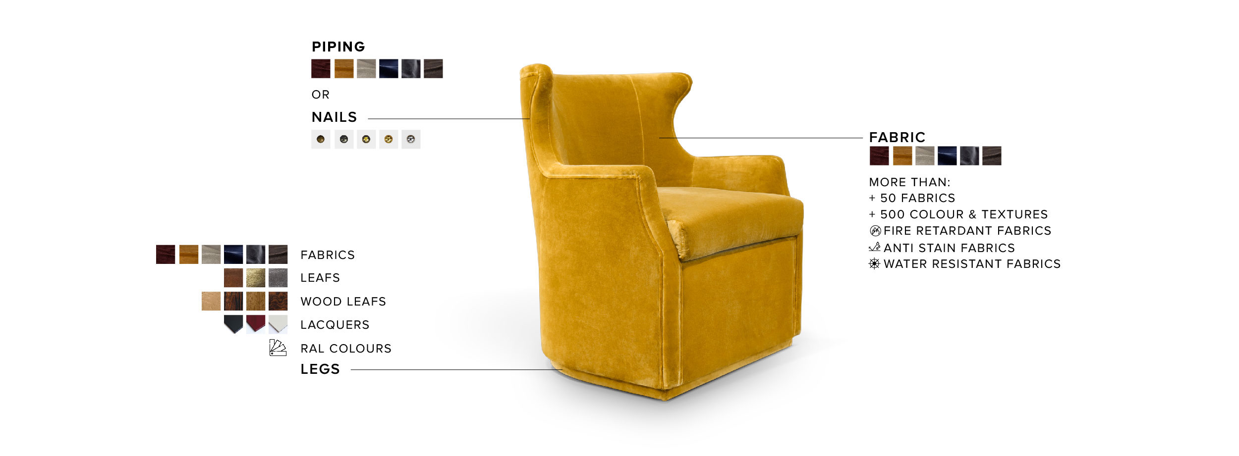Dukono II Swivel Armchair - Upholstered Velvet with unique design - Home'Society
